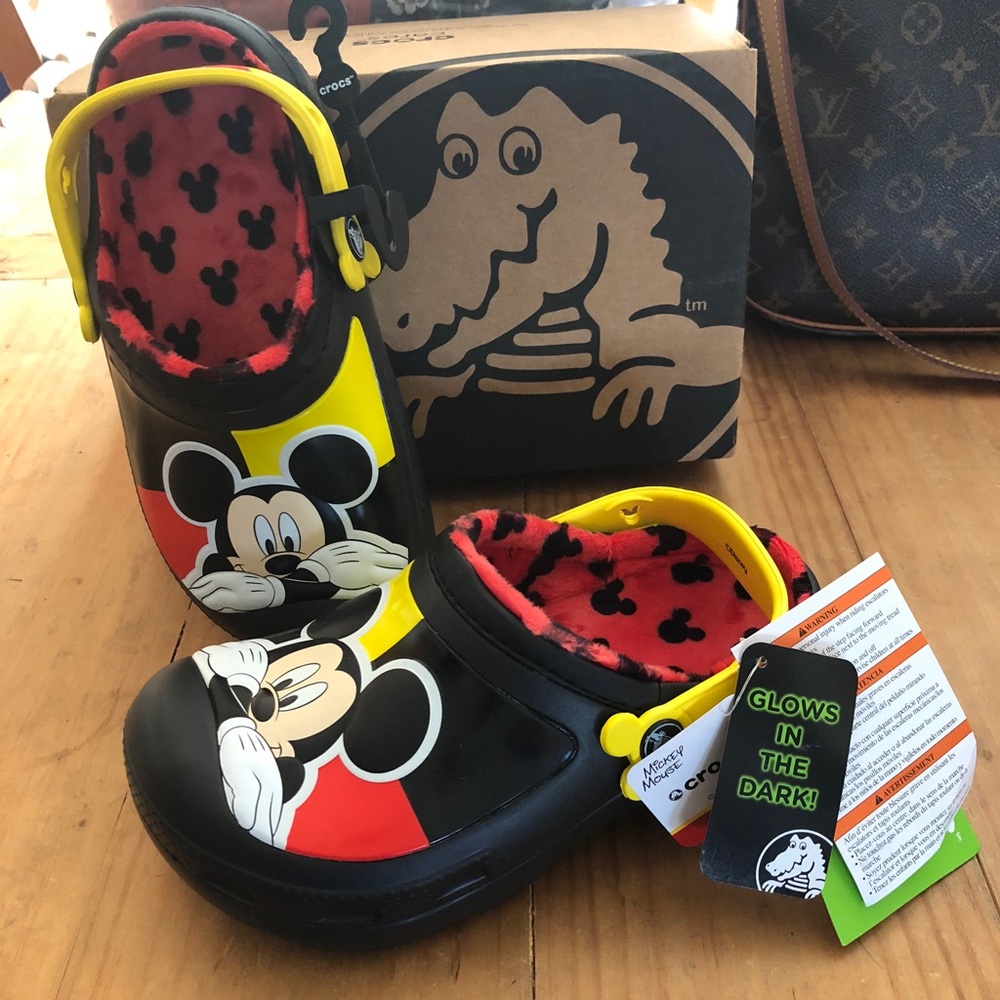 Children’s Crocs Mickey Mouse Fur Lined, New